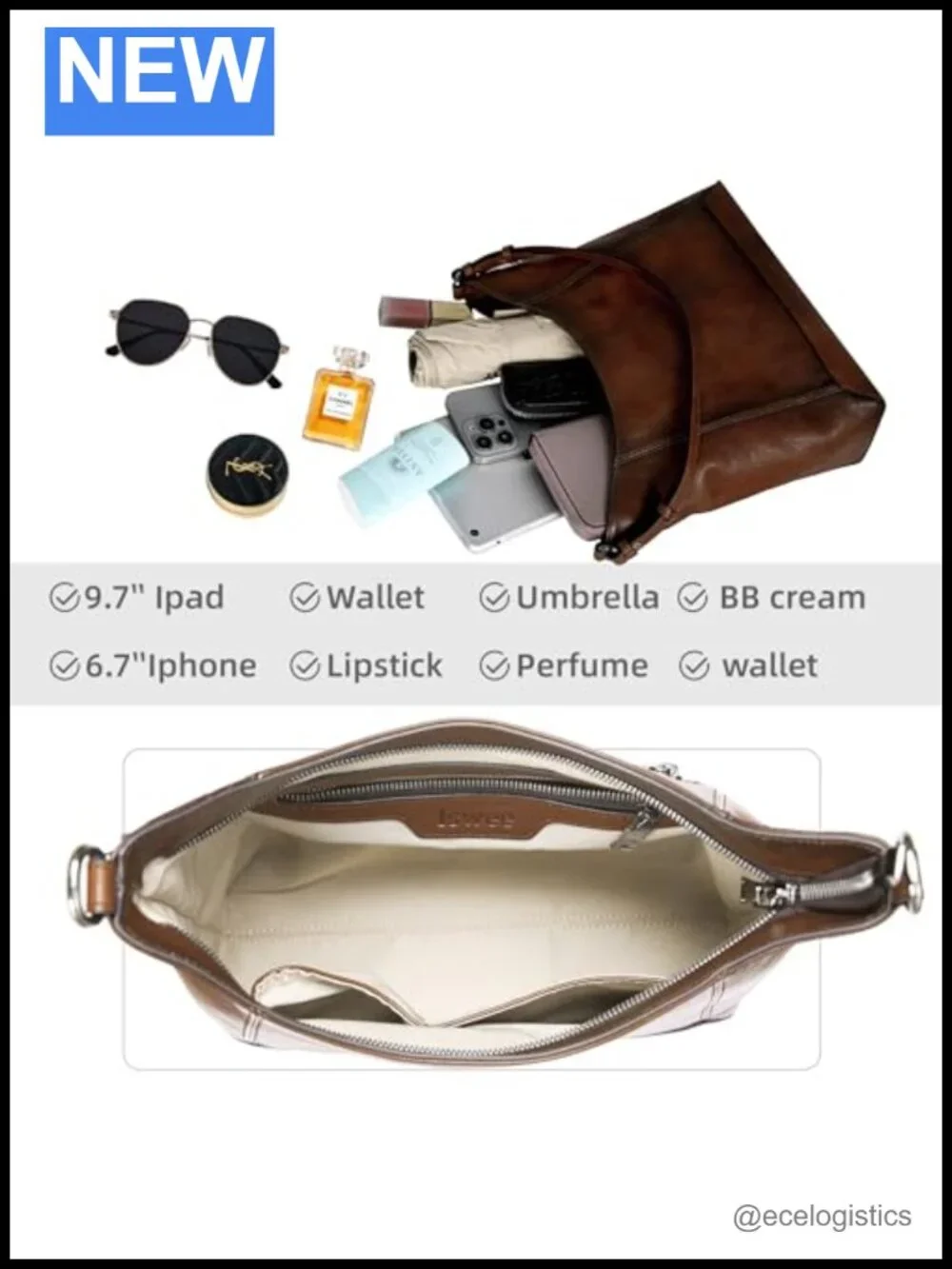 Genuine Leather Crossbody Hobo Bag Adjustable Straps Purse